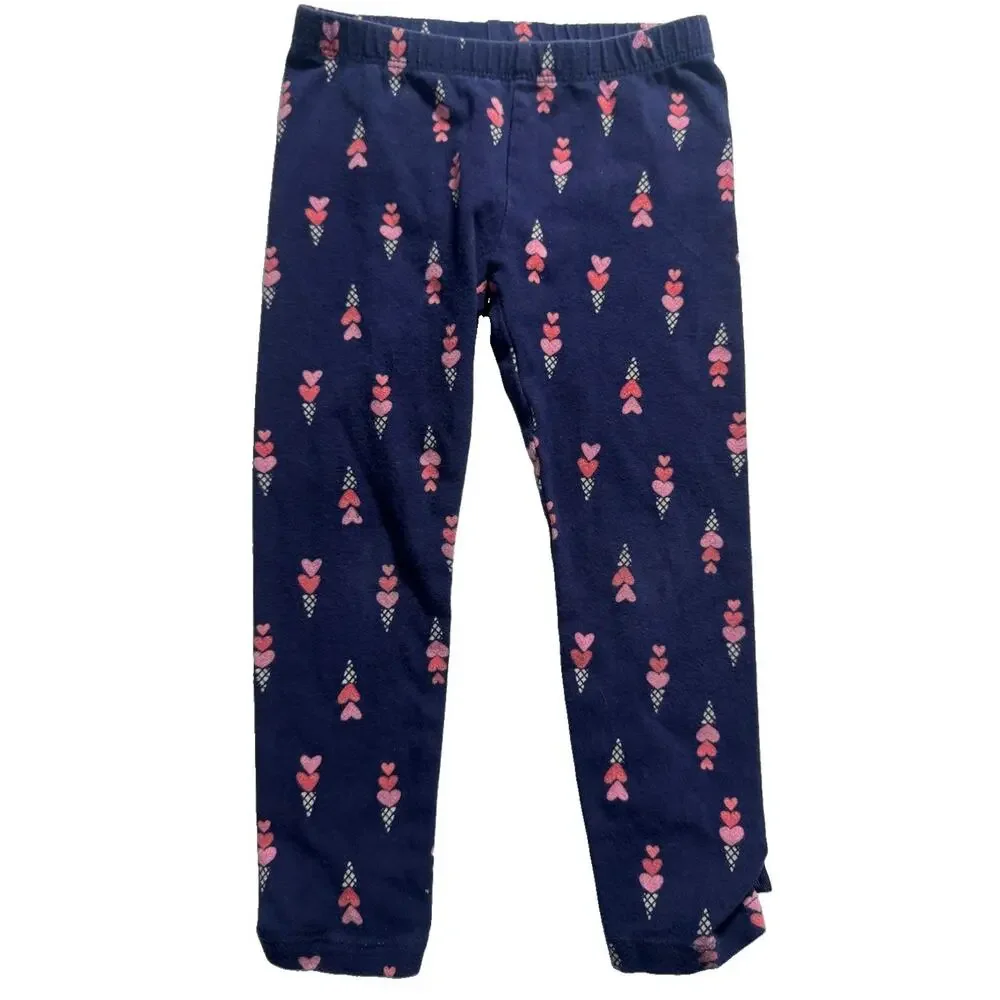Gymboree Girls 3T Navy Leggings Heart Ice Cream Print Bow Ankle Cotton